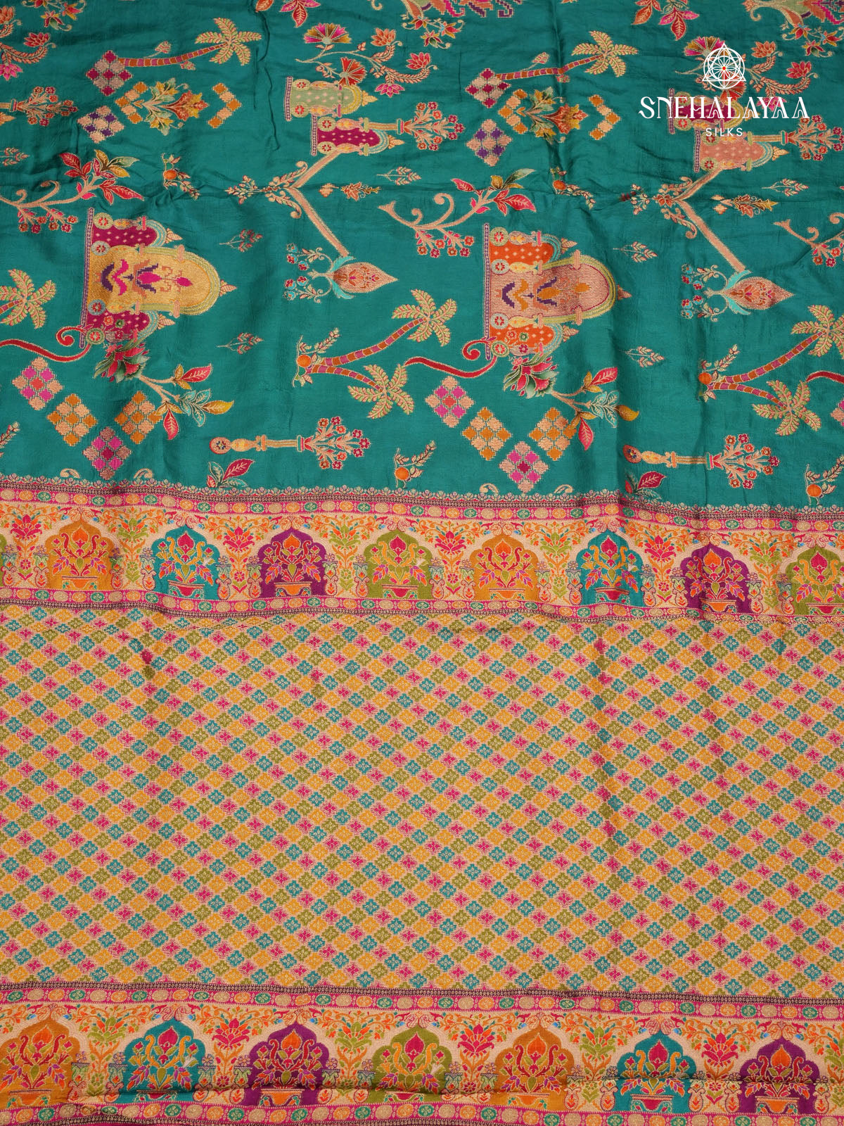 Teal Blue Banaras Silk Saree