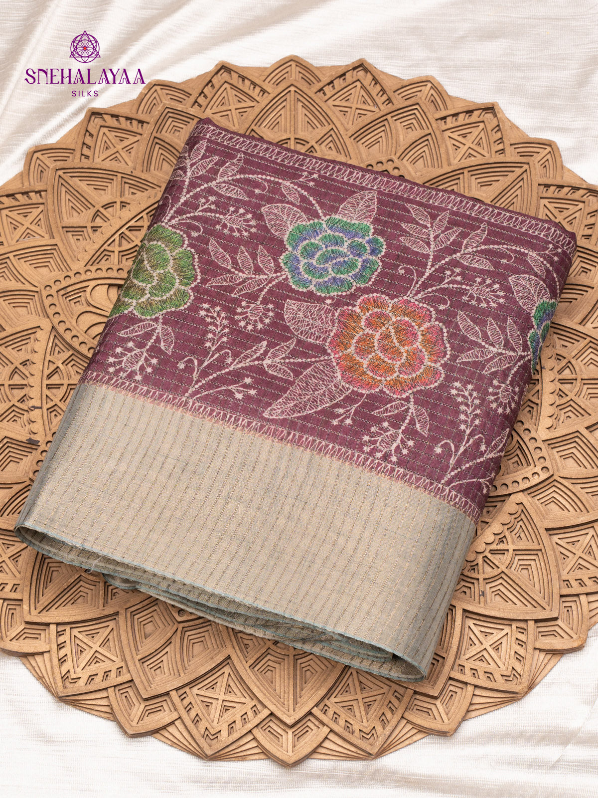 Burgundy Tussar Saree