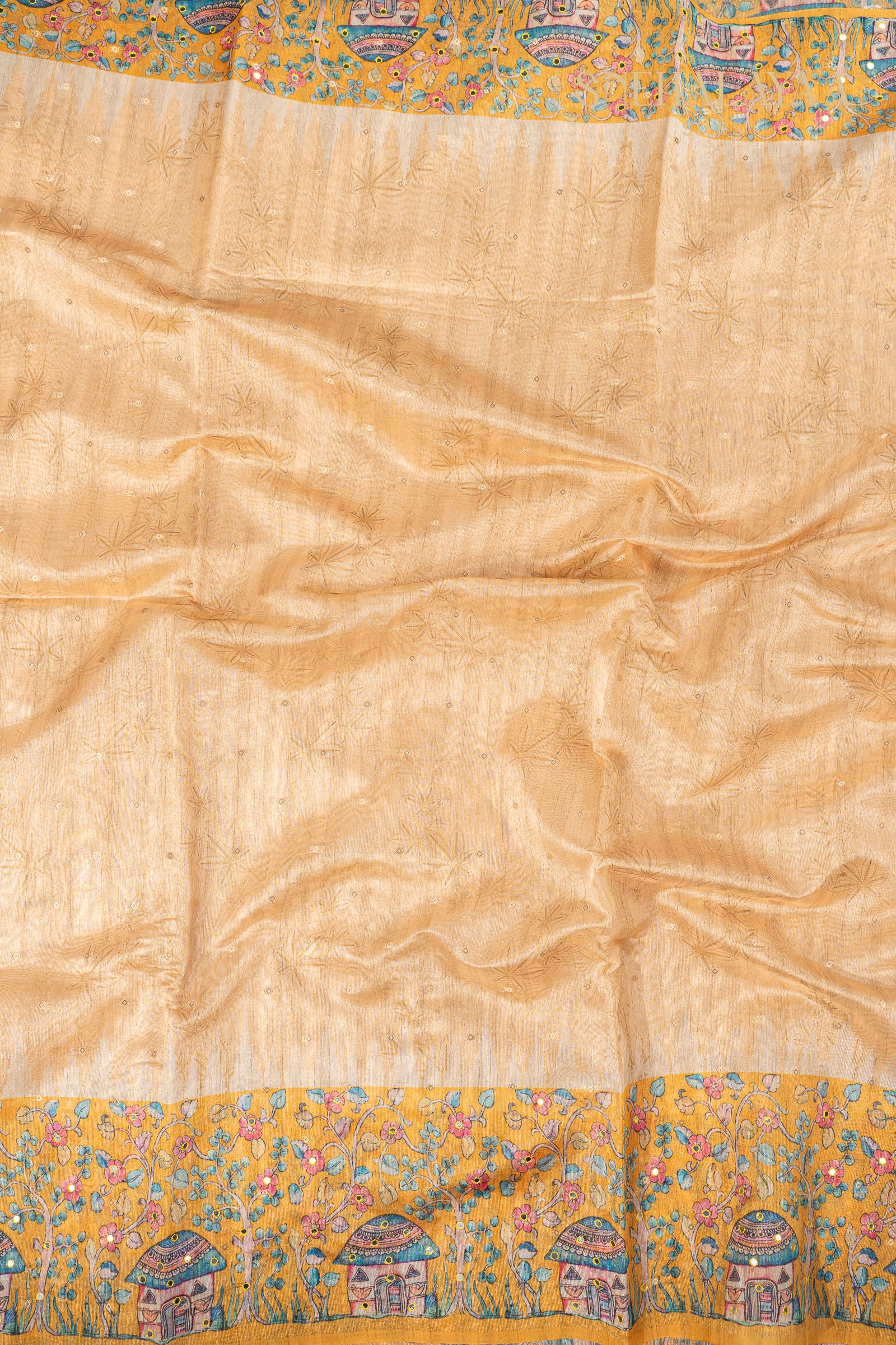 Beige Semi Raw Silk Saree