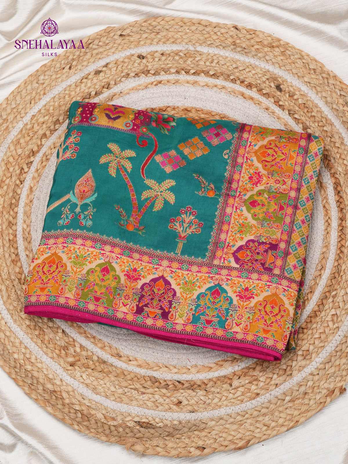 Teal Blue Banaras Silk Saree