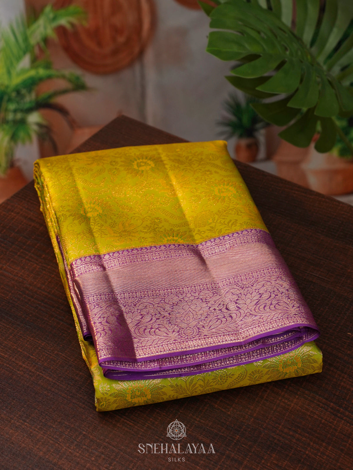 Lime Green Kanjivaram Silk Saree
