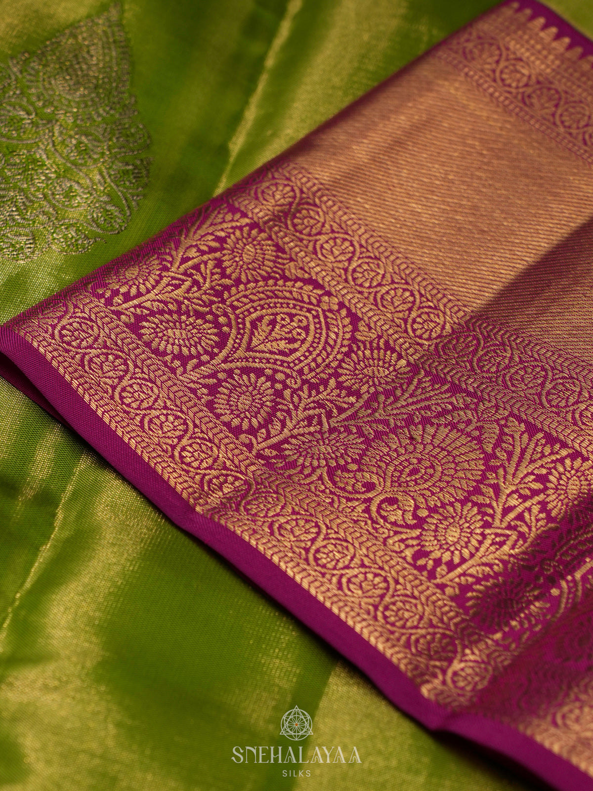 Lime Green Kanjivaram Silk Saree
