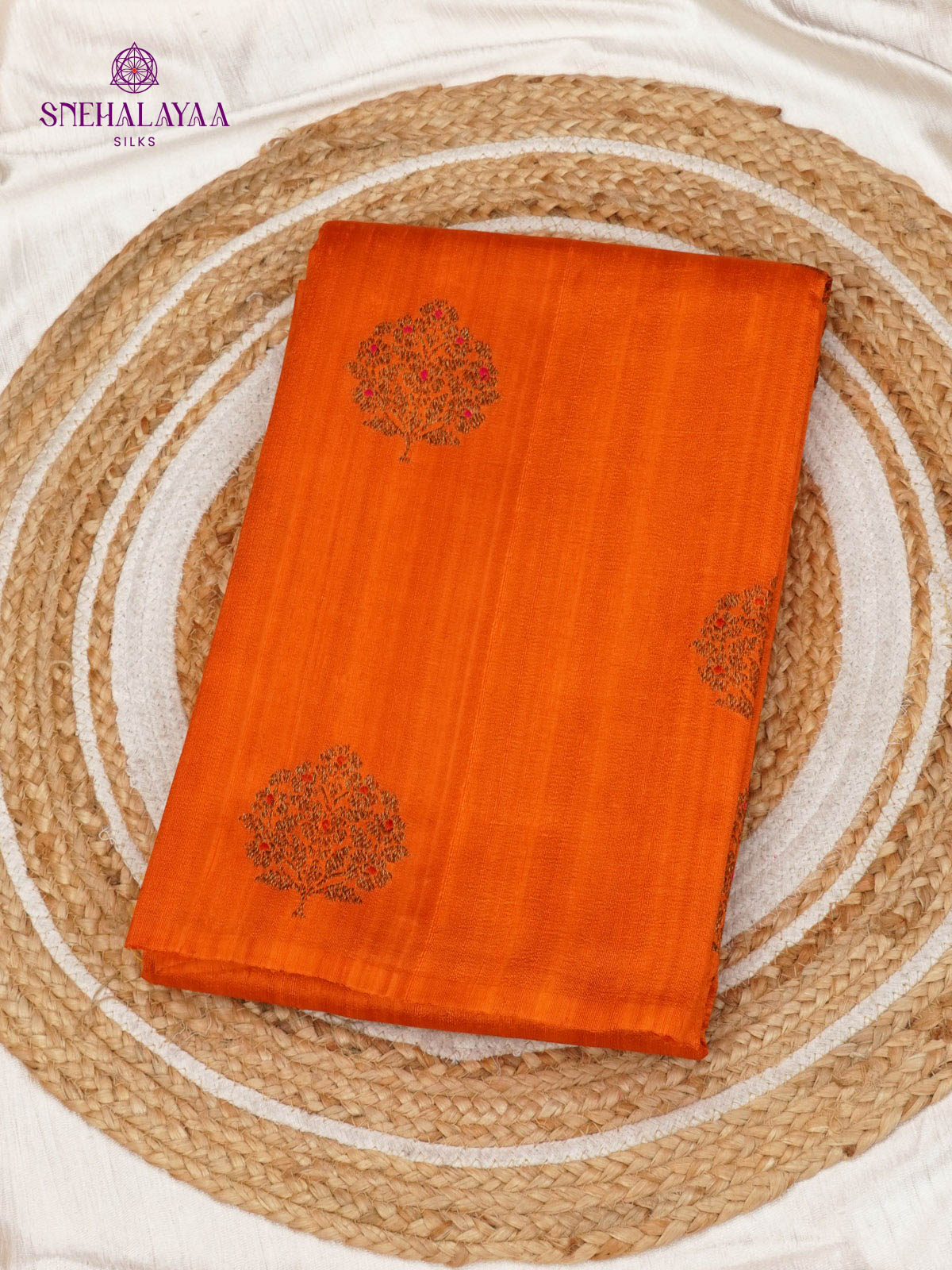 Orange Banaras Raw Silk Saree