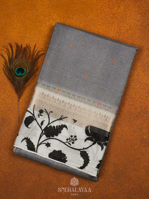 Grey Printed Kota Saree