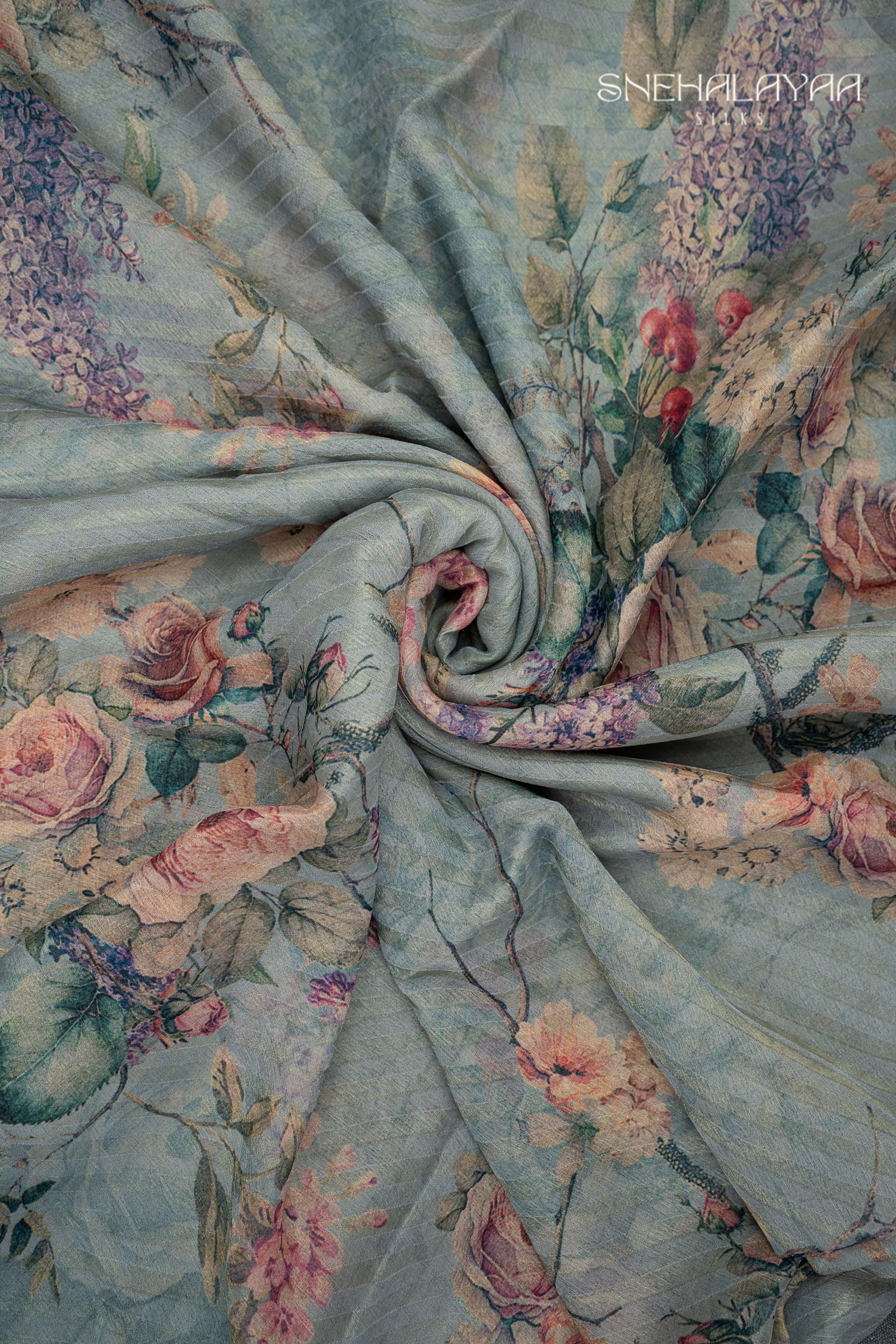 Stone Blue Semi Chiffon Saree