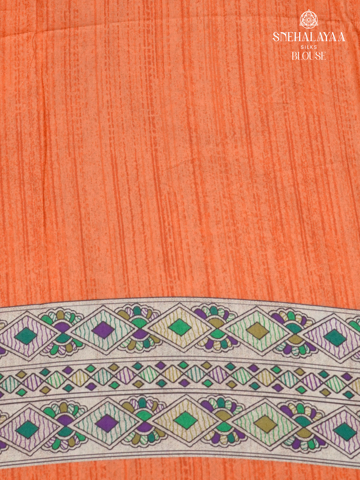 Beige With Orange Border Madhubani Saree