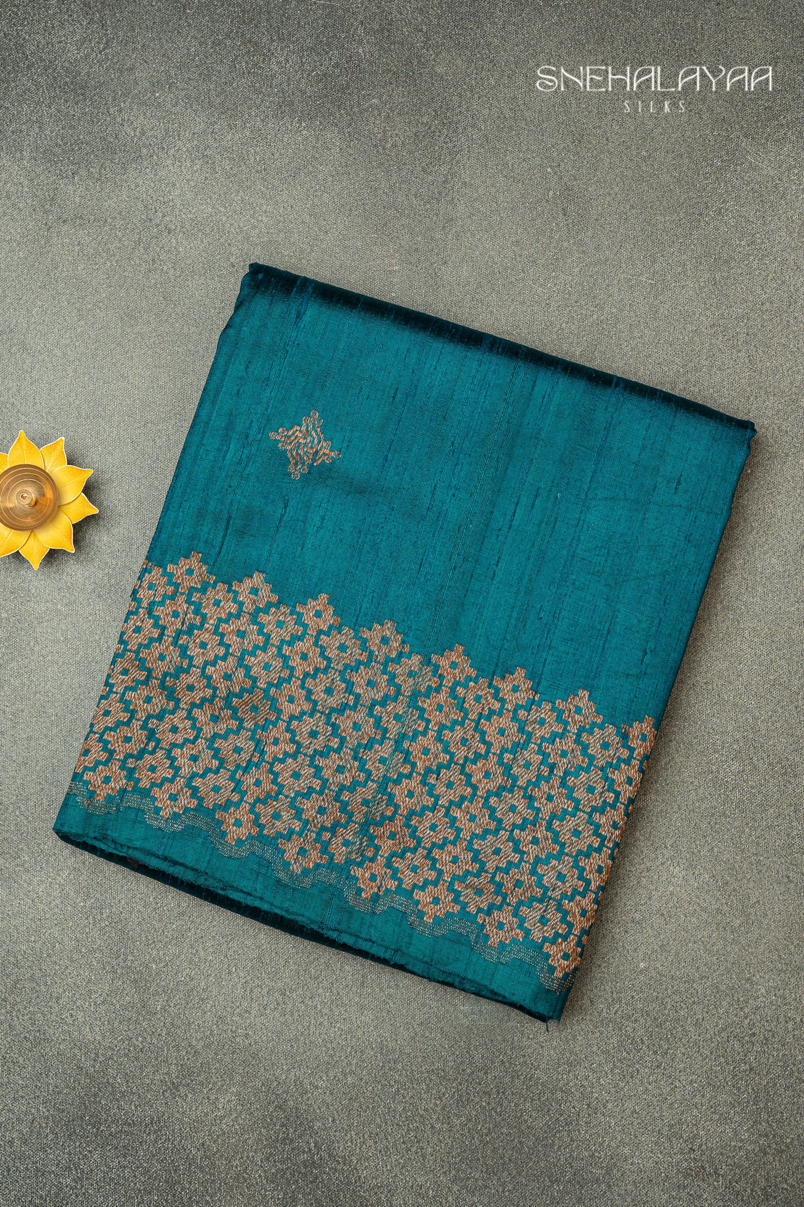 Peacock Blue Banaras Raw Silk Saree