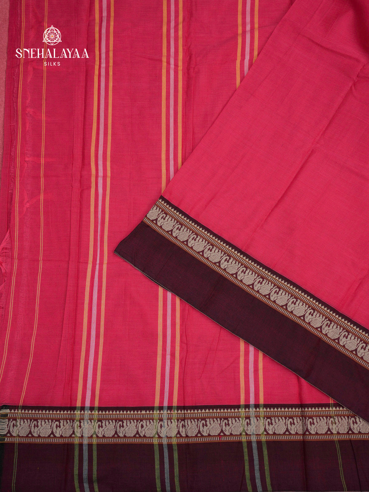 Rose Pink Narayanpet Cotton Saree without Blouse