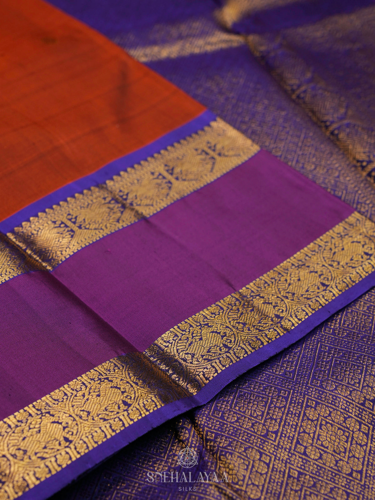Rust Orange Kanjivaram Silk Saree