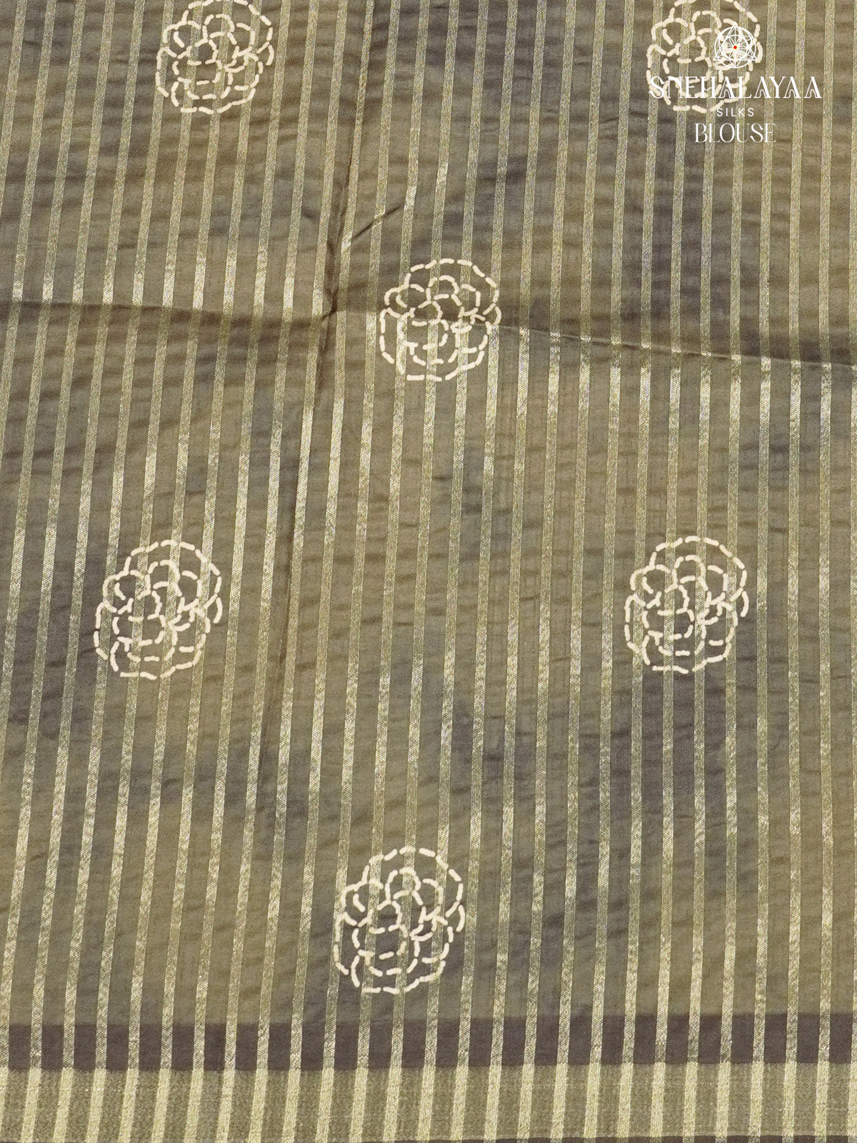 Olive Green Floral Printed Tussar Saree