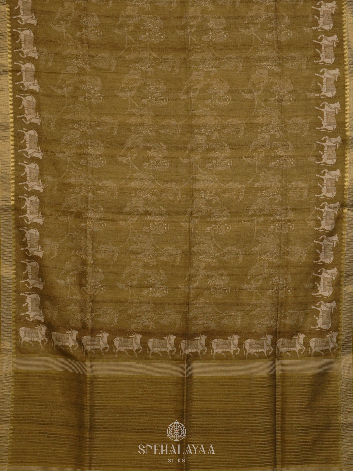 Olive Green Tussar Saree