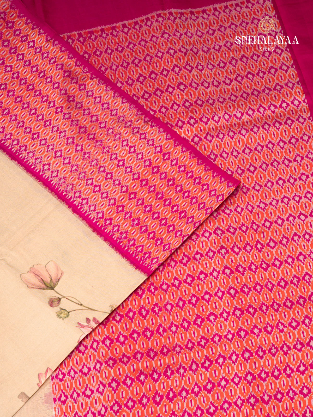 Beige Printed Kanjivaram Silk Saree