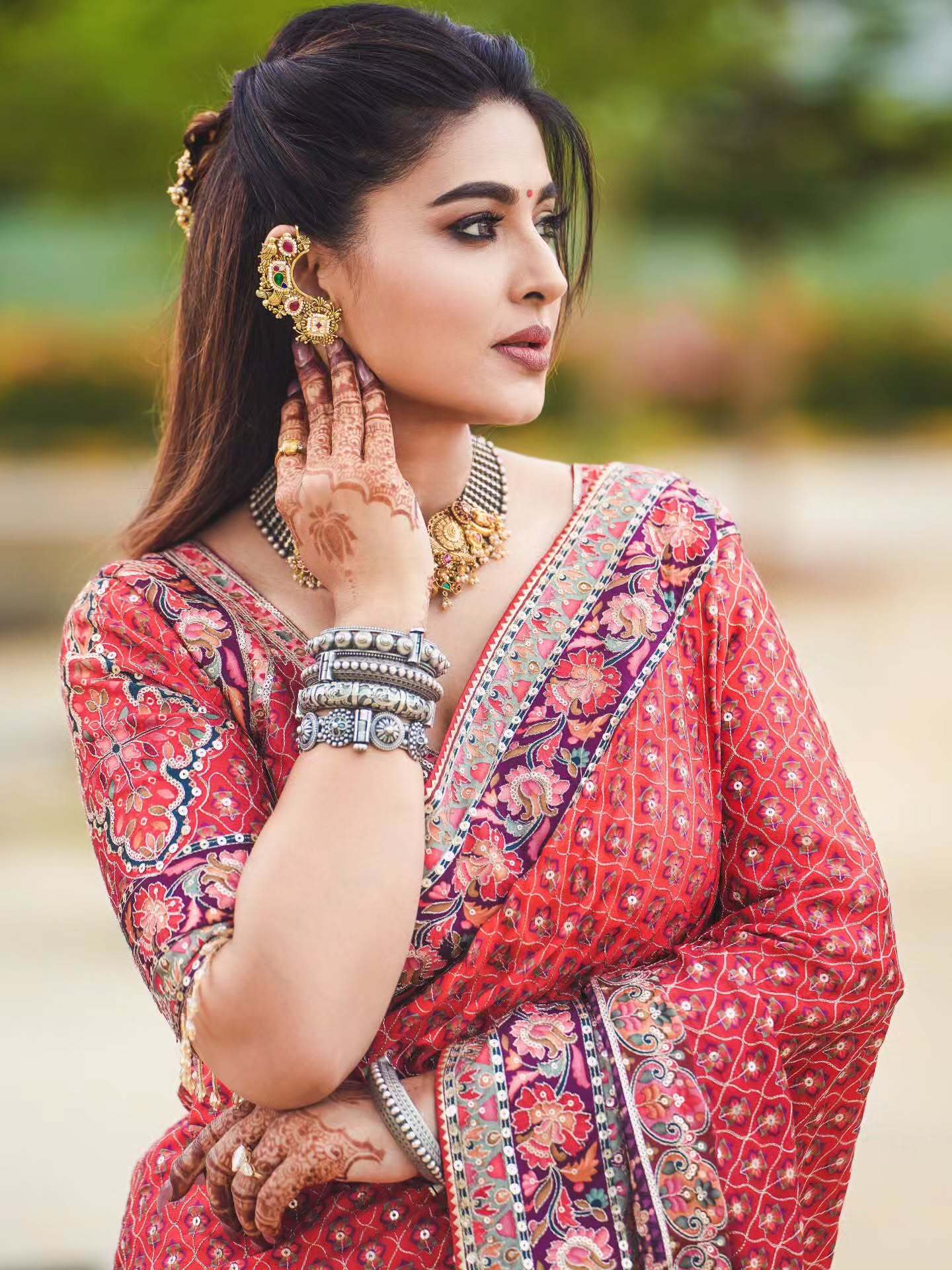 Red Designer Saree with Sequin Work & Readymade Blouse
