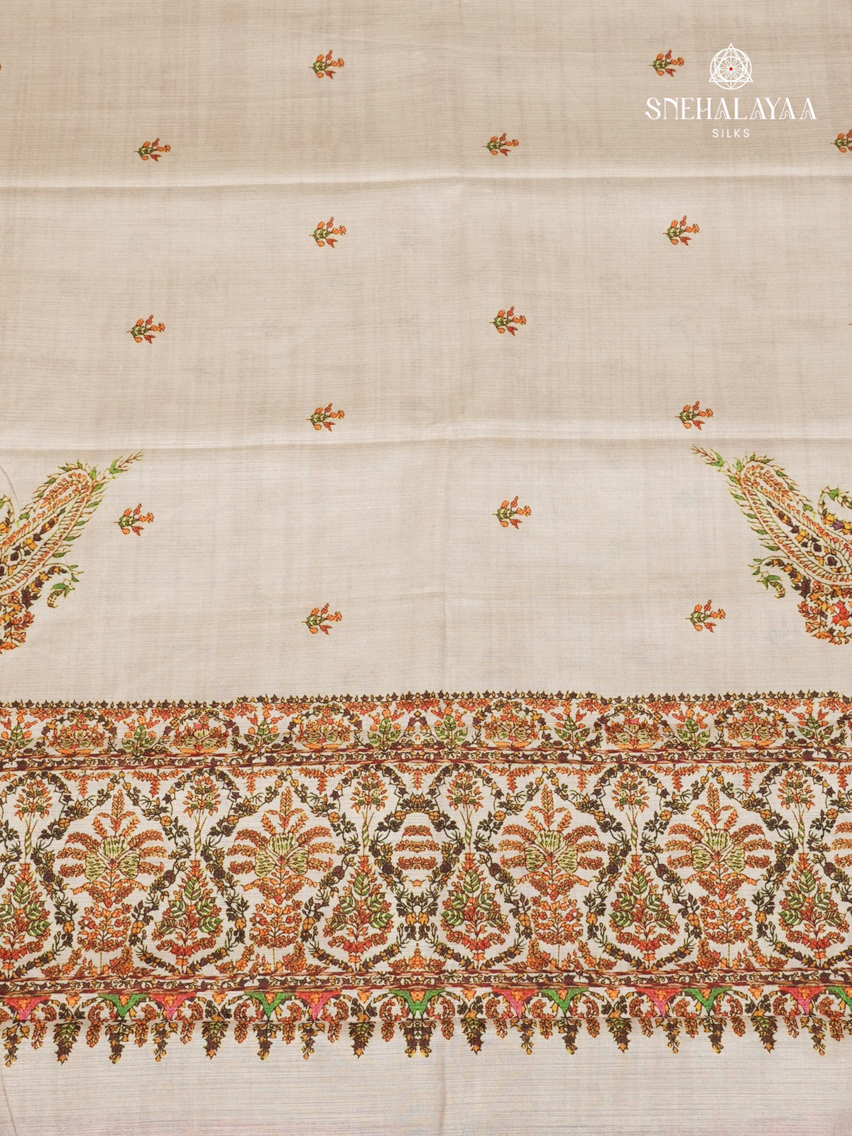 Beige With Maroon Border Tussar Saree