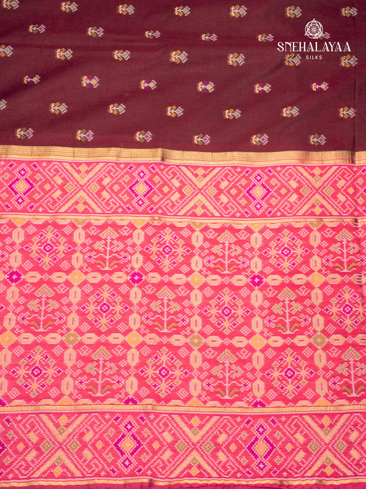 Burgundy Ikat Silk Saree