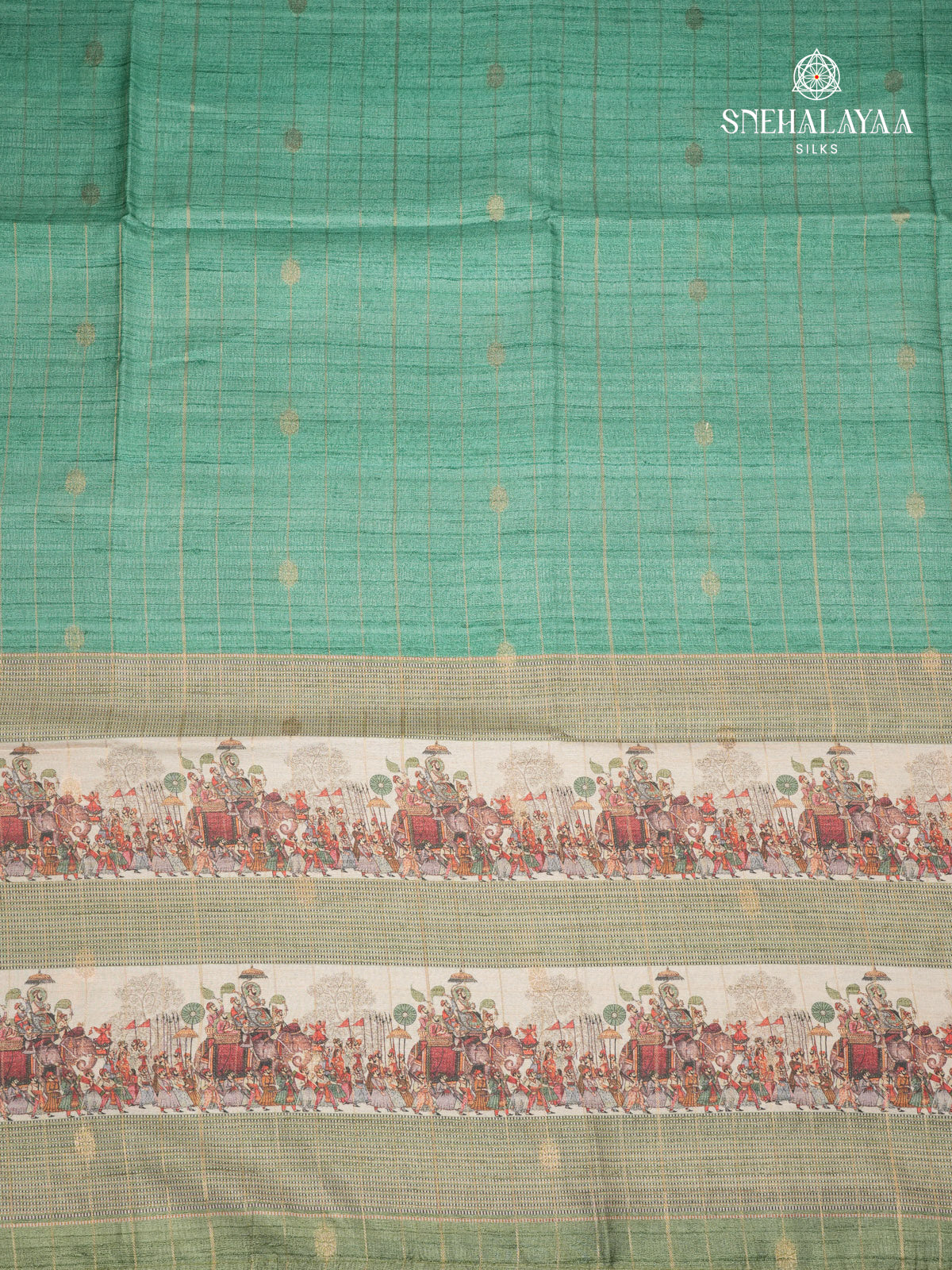 Teal Green Kalamkari Tussar Saree