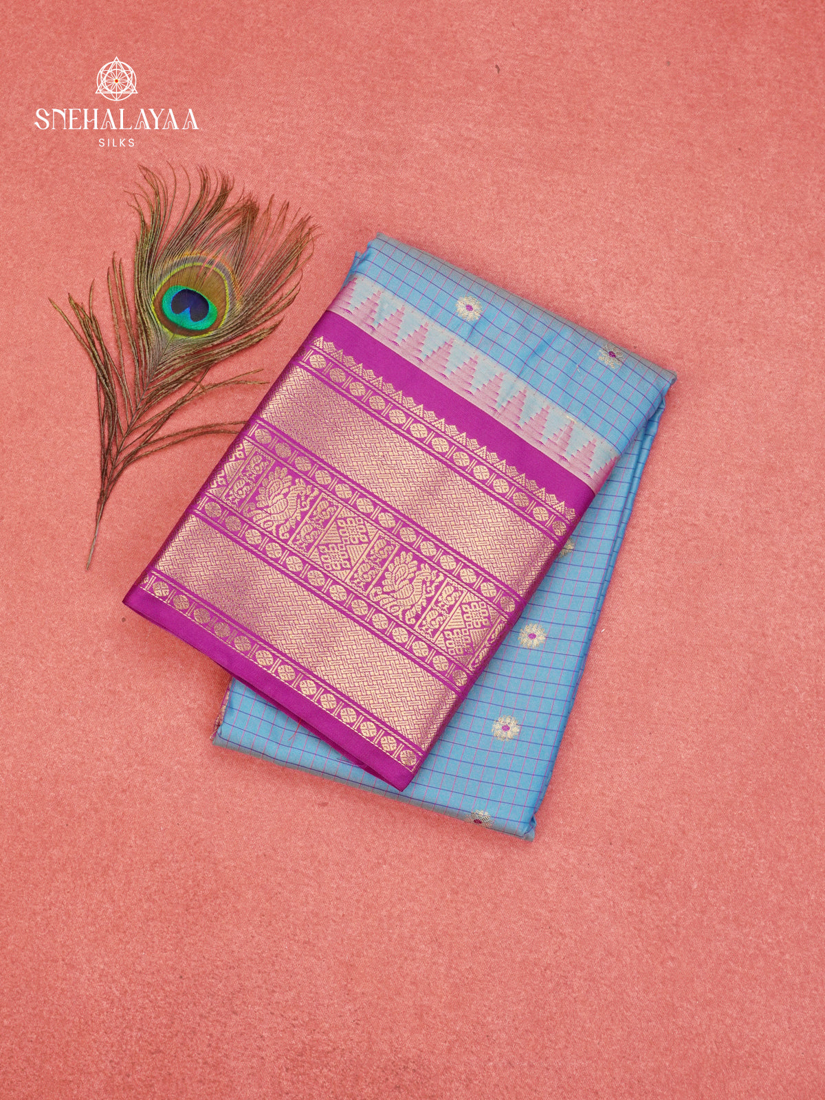Pale Blue Gadwal Silk Saree