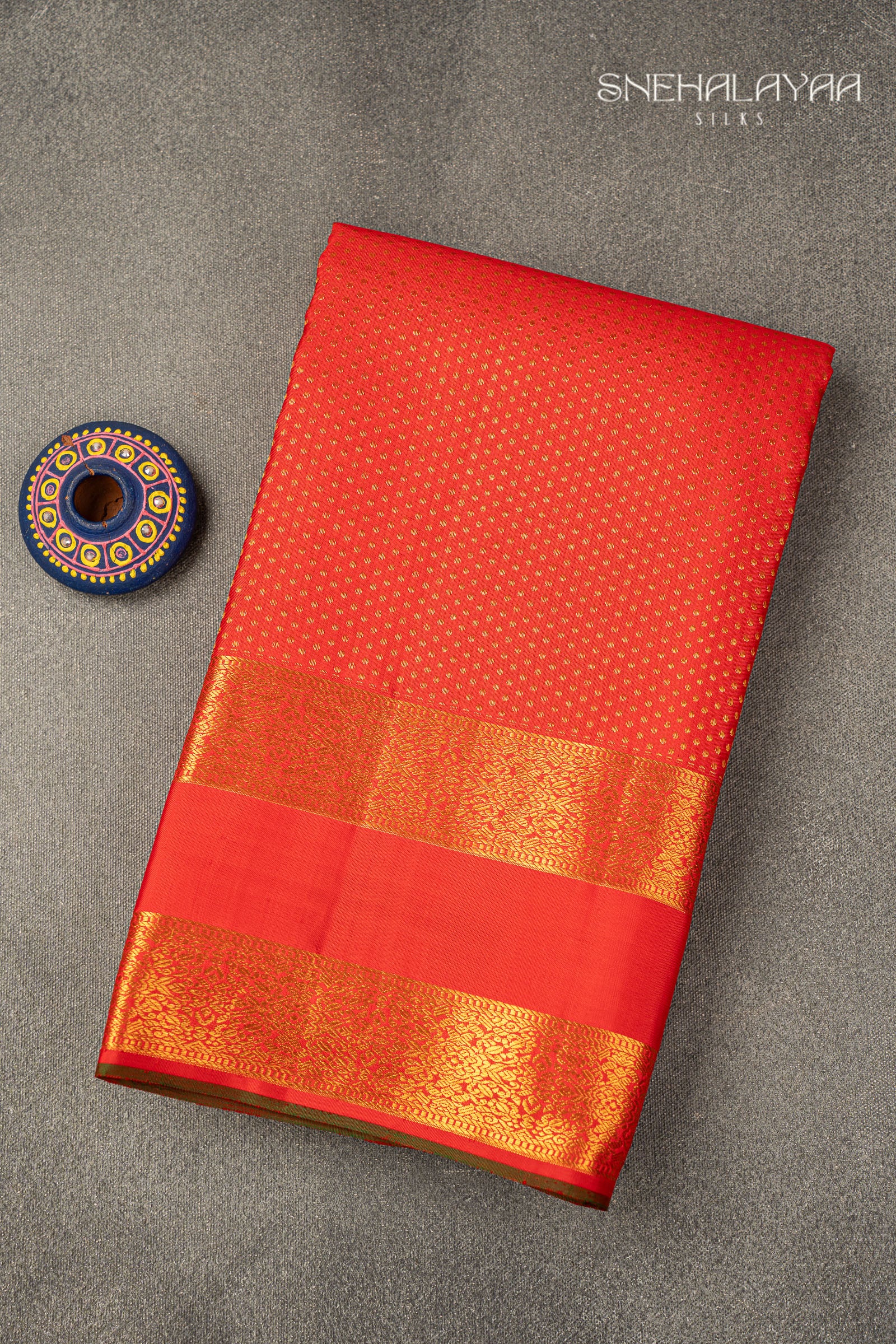 Red Orange Kancheevaram Silk Saree