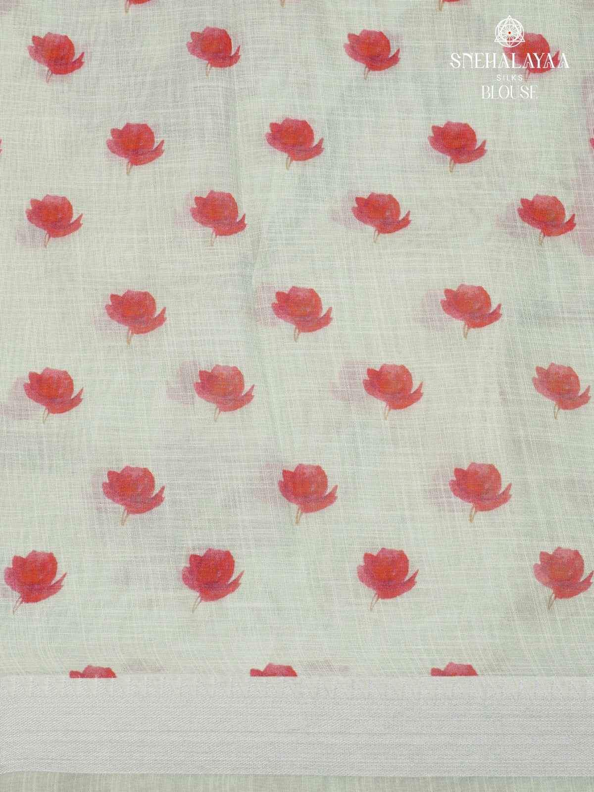 Off White Printed Linen Saree