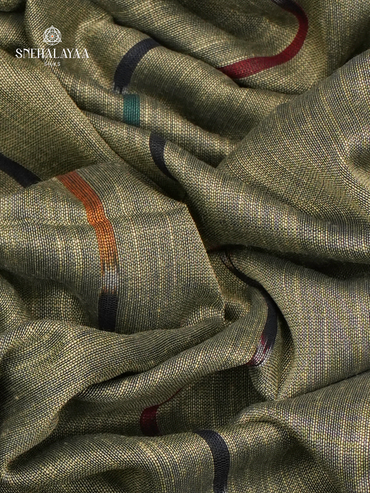 Olive Green Sambalpuri Cotton Saree