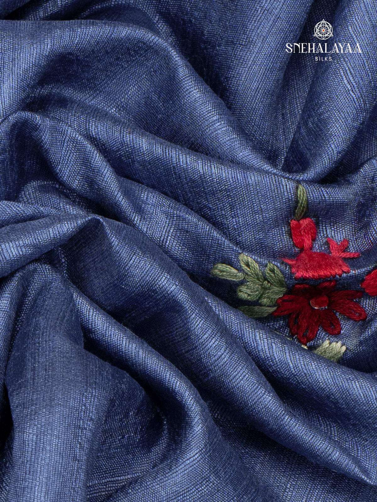 Denim Blue Raw Silk Embroidery Saree