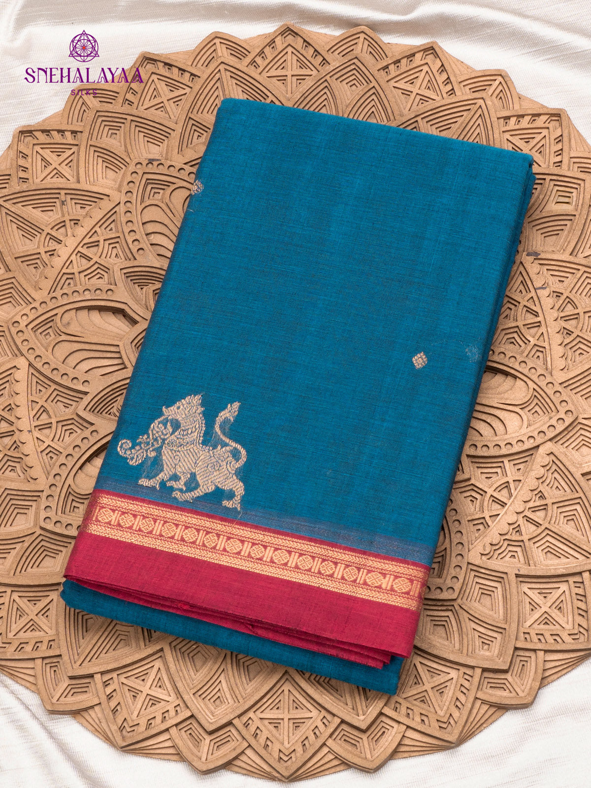 Teal Blue Pure Kanchi Cotton Saree