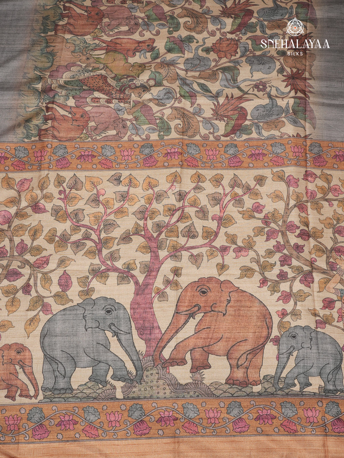 Beige With Grey Kalamkari Tussar Saree