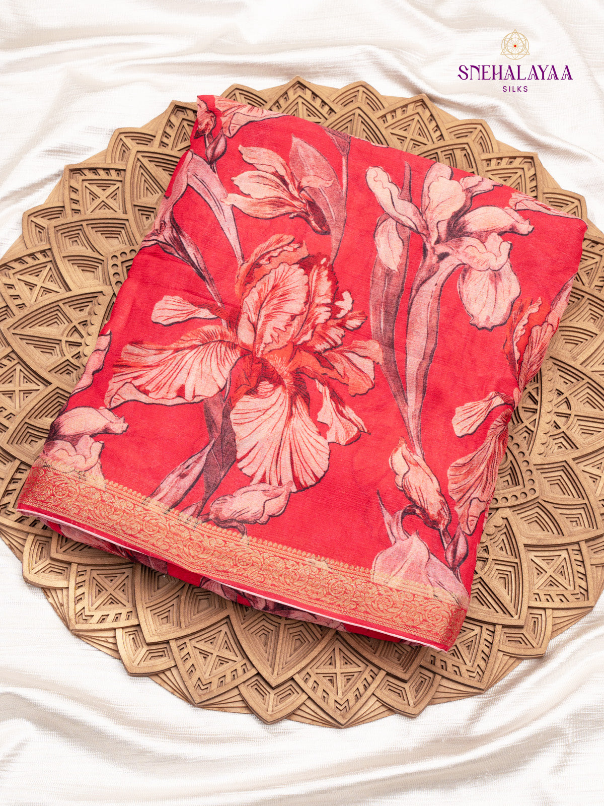 Red Printed Chiffon Saree