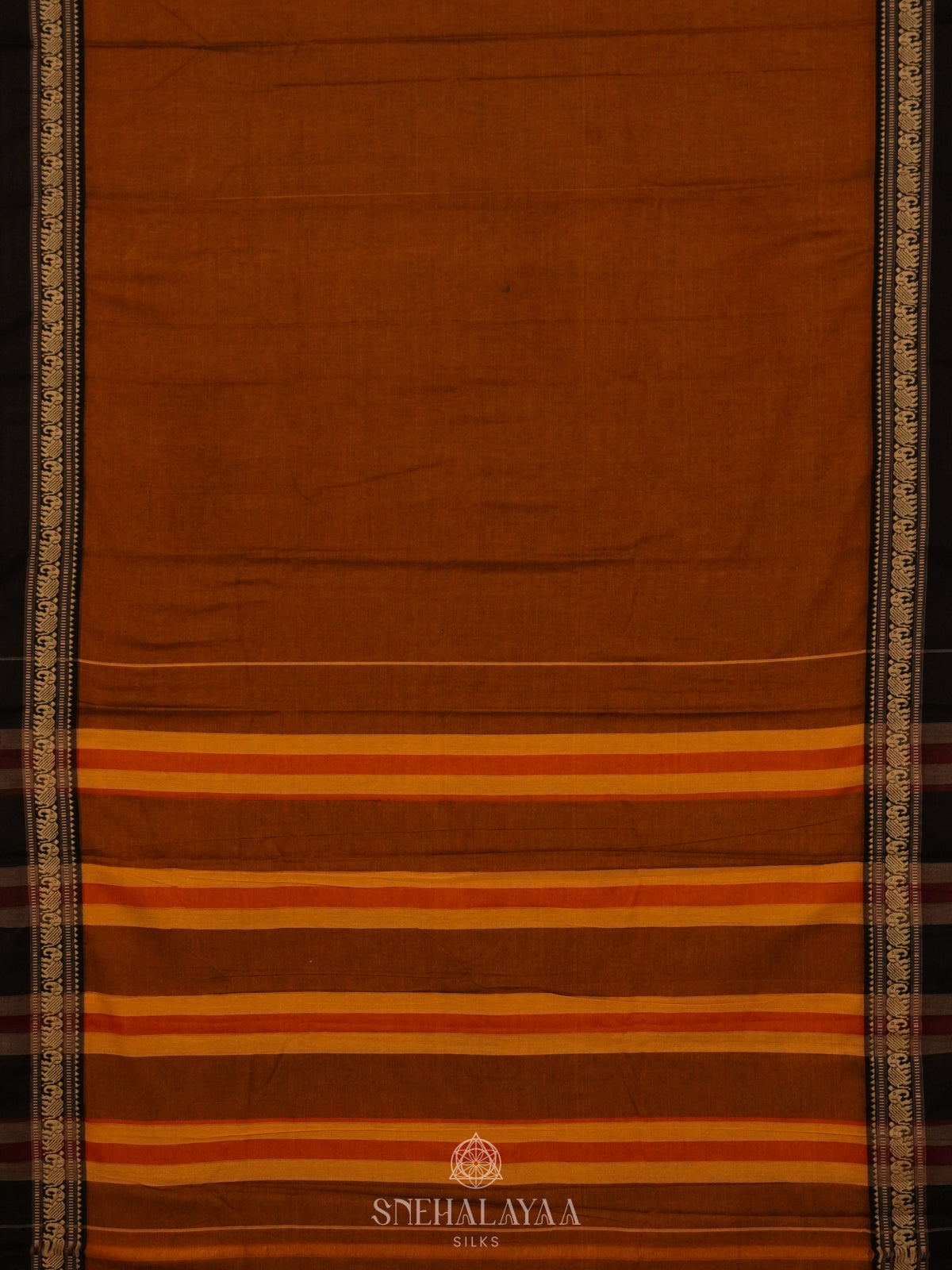 Brown Narayanpet Cotton Saree without Blouse