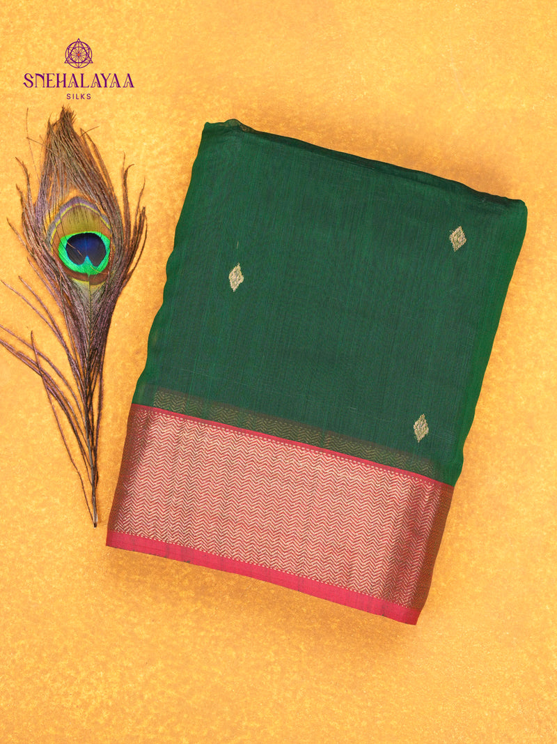 Forest Green Maheshwari Silk Cotton Saree
