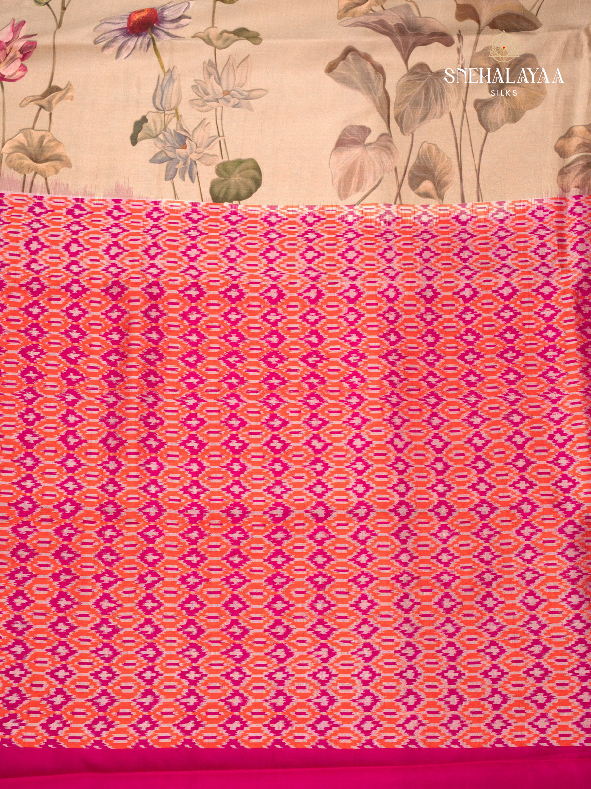 Beige Printed Kanjivaram Silk Saree