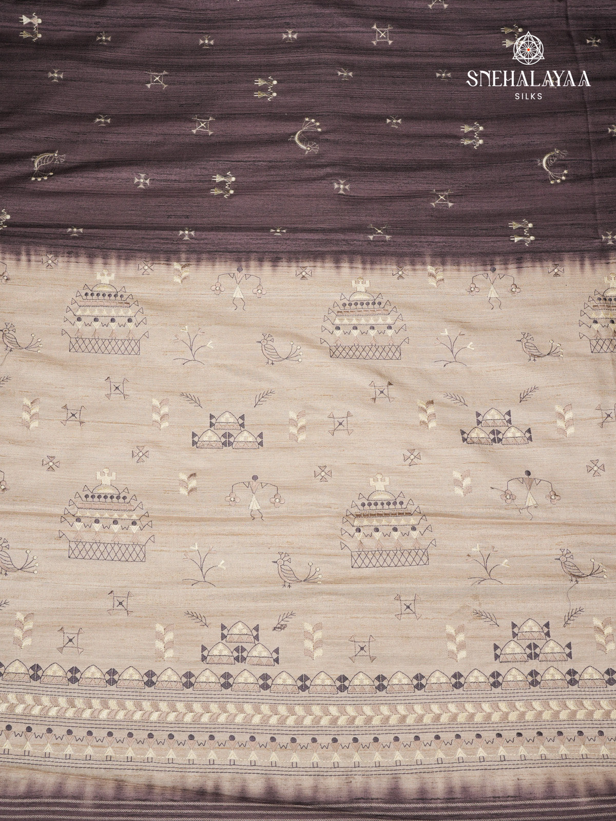 Plum Tussar Embroidery Saree