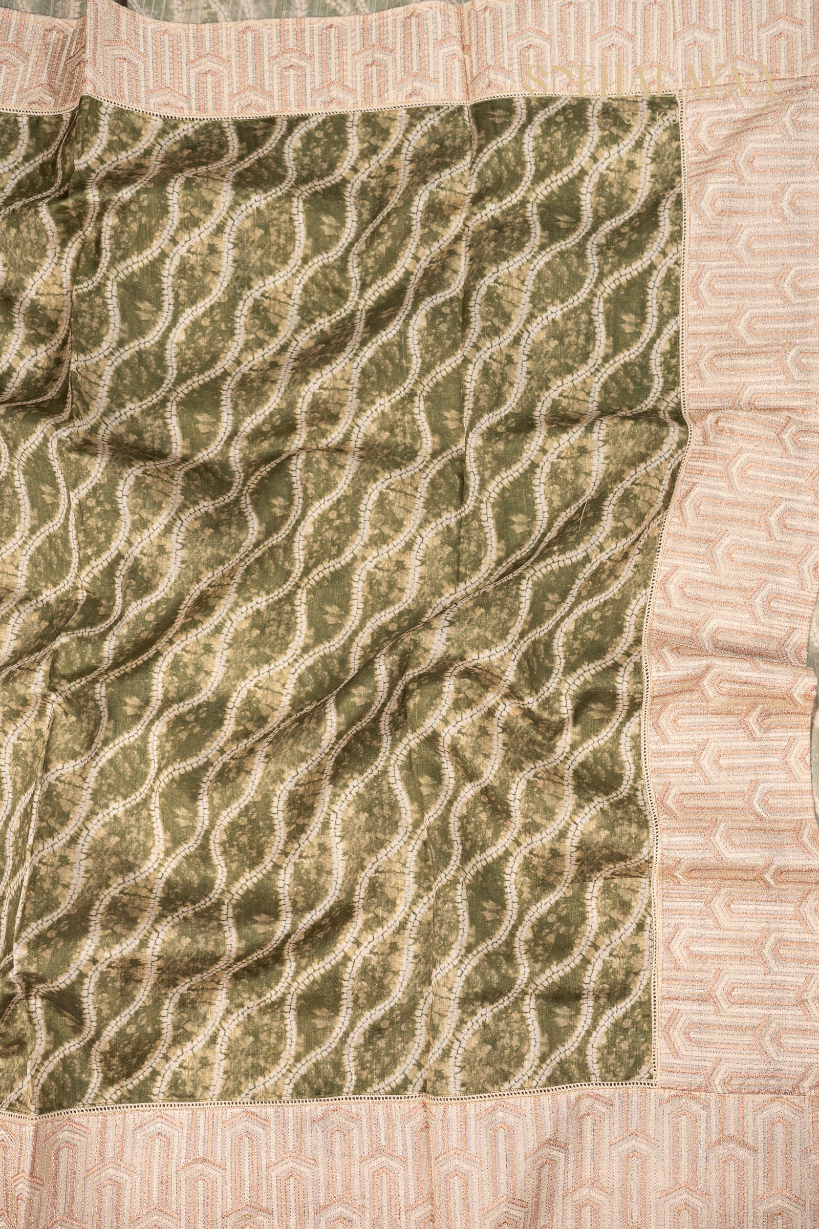 Olive Green Raw Silk Saree