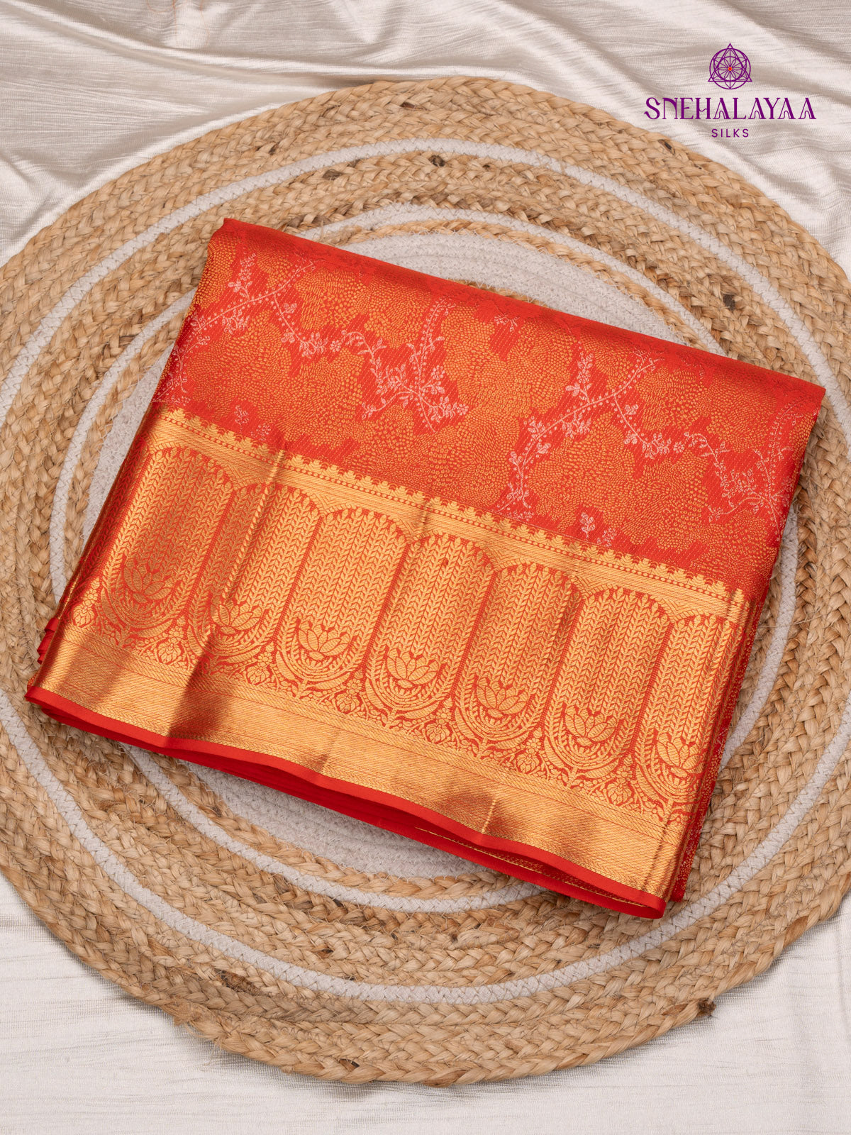 Rust Orange Kanjivaram Silk Saree