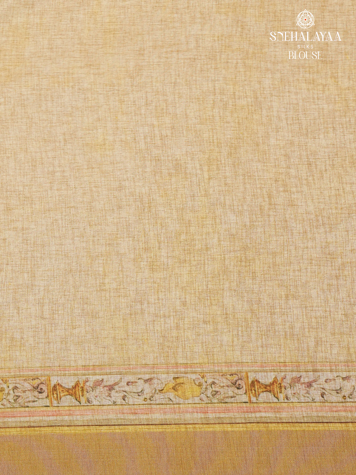 Beige Golden Floral Printed Tussar Saree