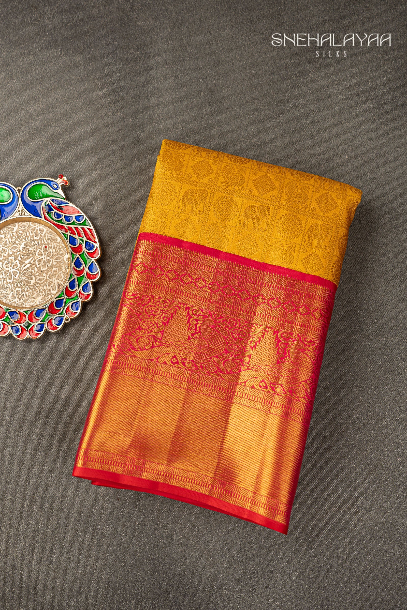 Mustard Yellow Kancheevaram Silk Saree