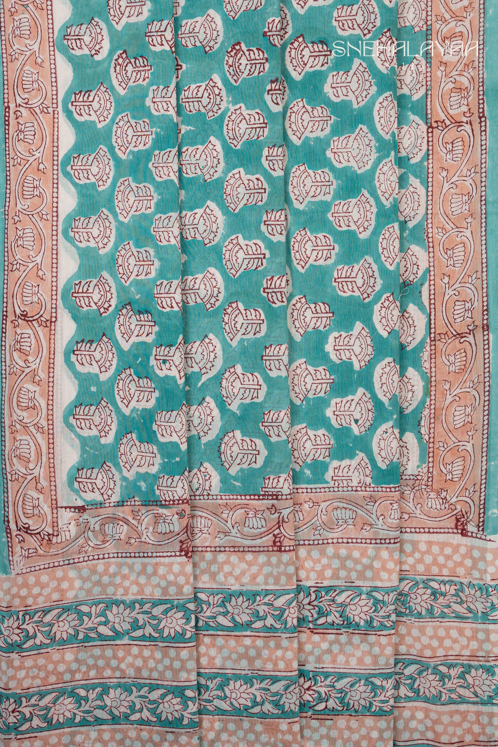 Turquoise Blue Jaipur Cotton Saree