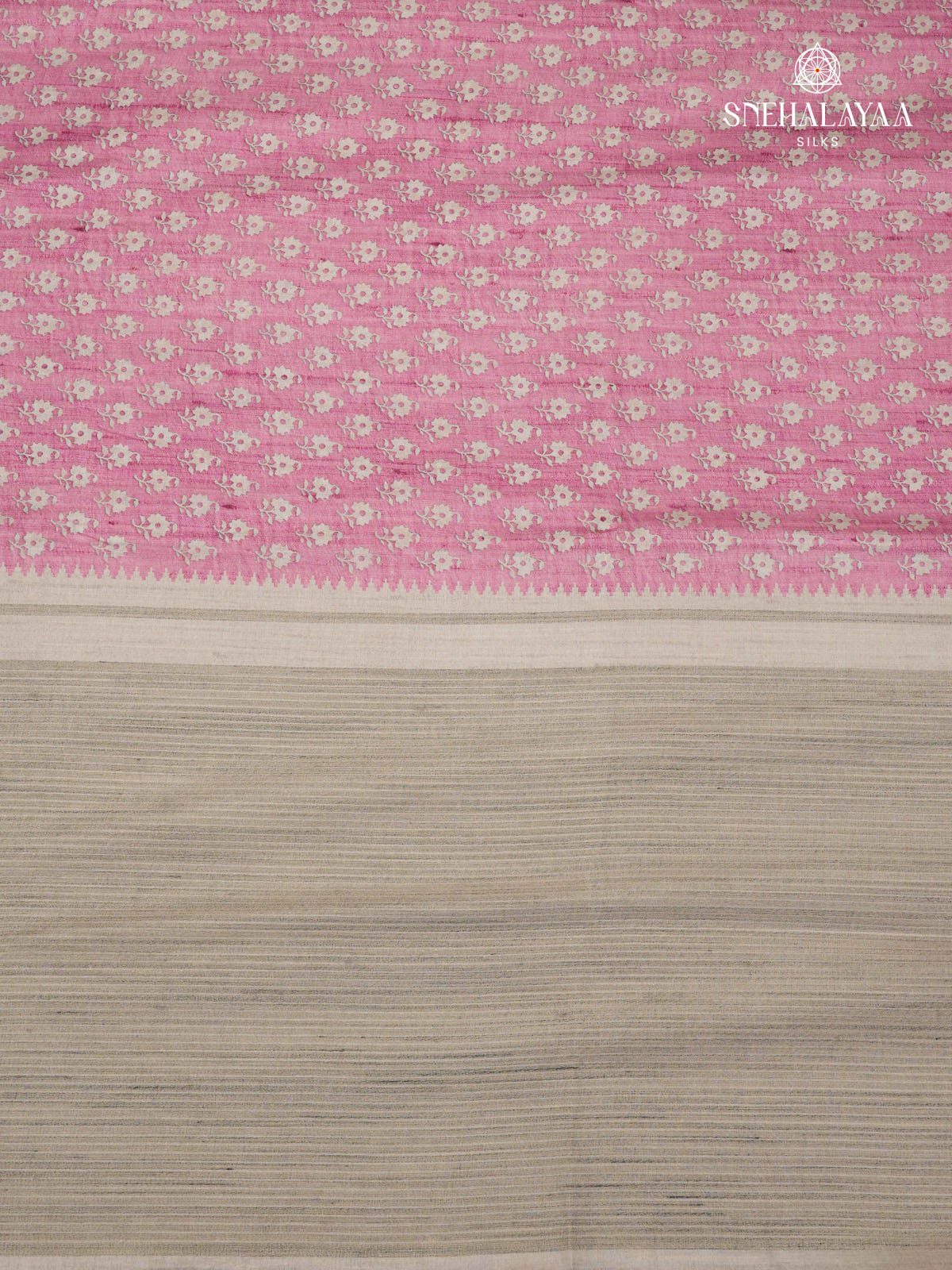 Pale Pink Floral Printed Tussar Saree