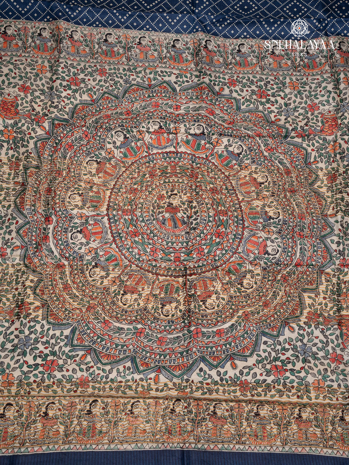 Navy Blue Tussar with Bandhini Design Saree