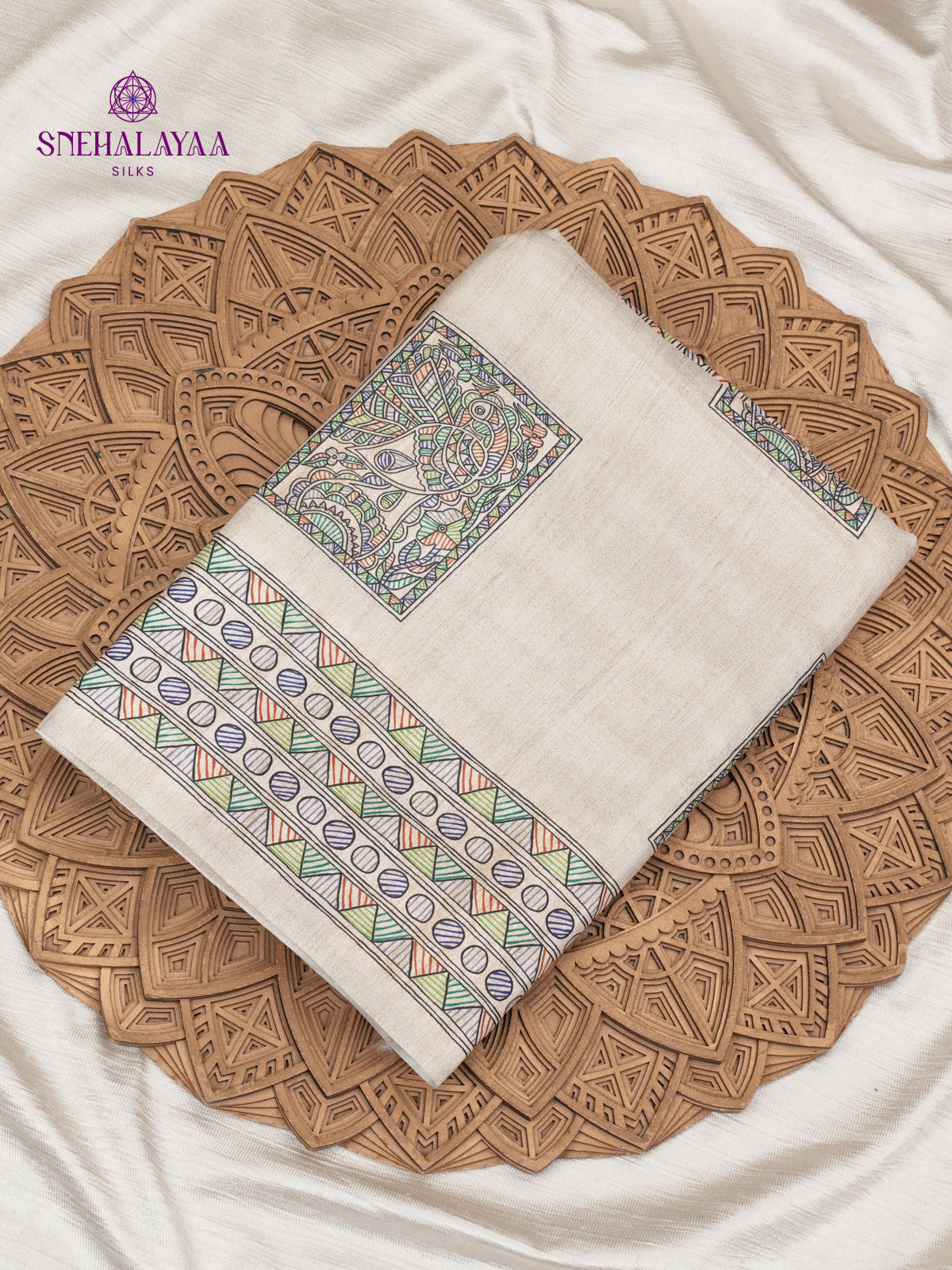 Sand Beige Madhubani Printed Saree