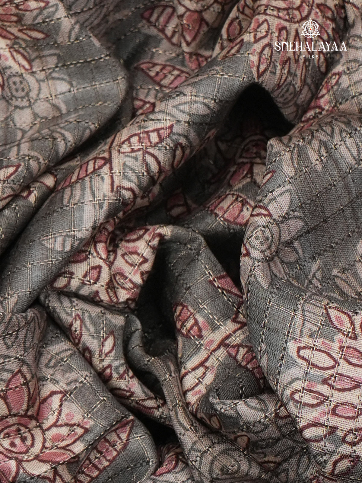 Grey Floral Printed Tussar Saree