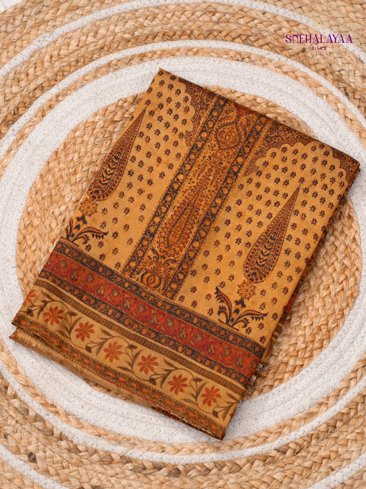 Mustard Brown Tussar Saree