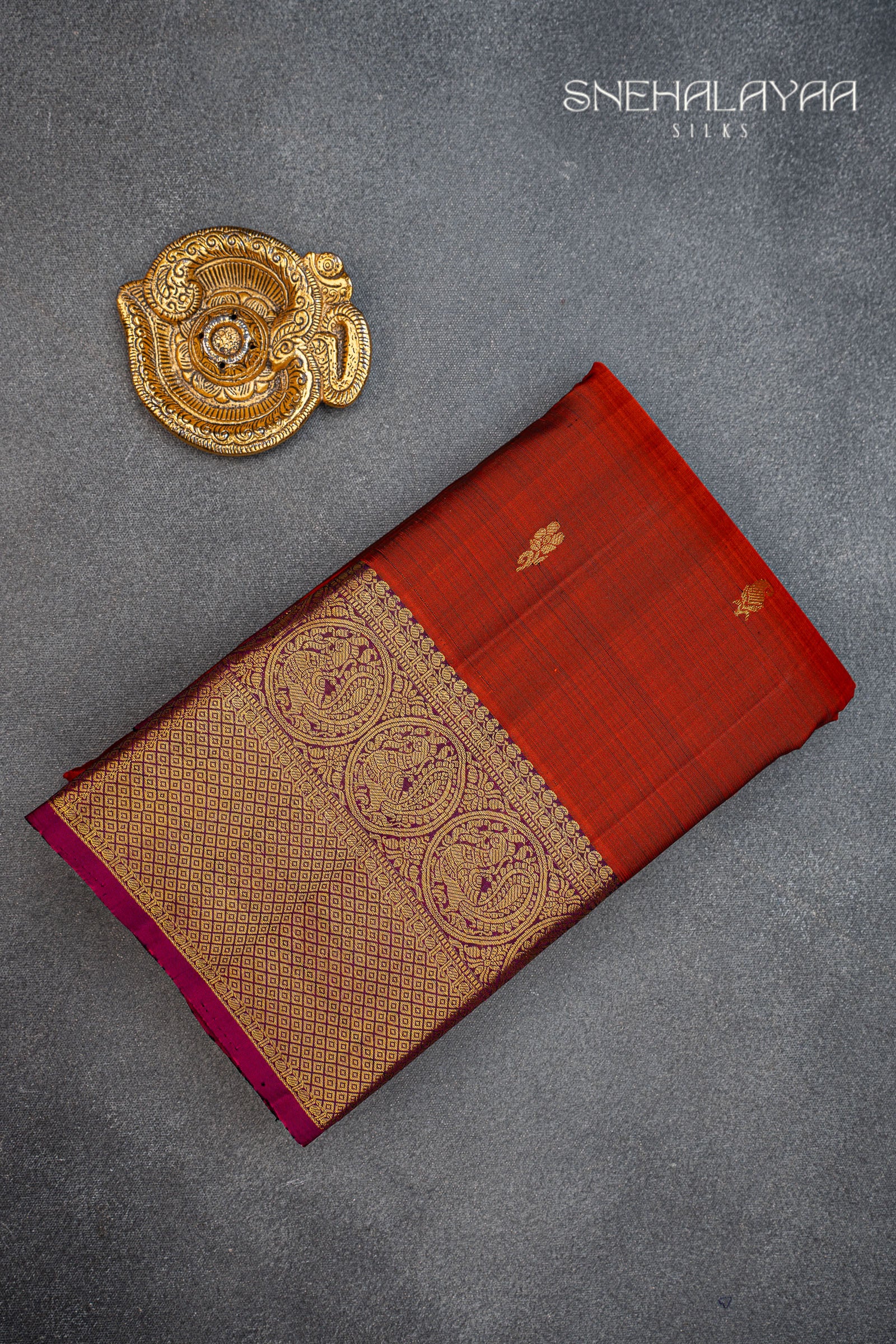 Burnt Orange Kancheevaram Silk Saree