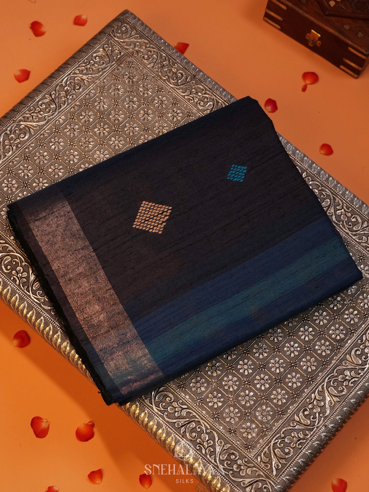 Navy Blue Tussar Saree