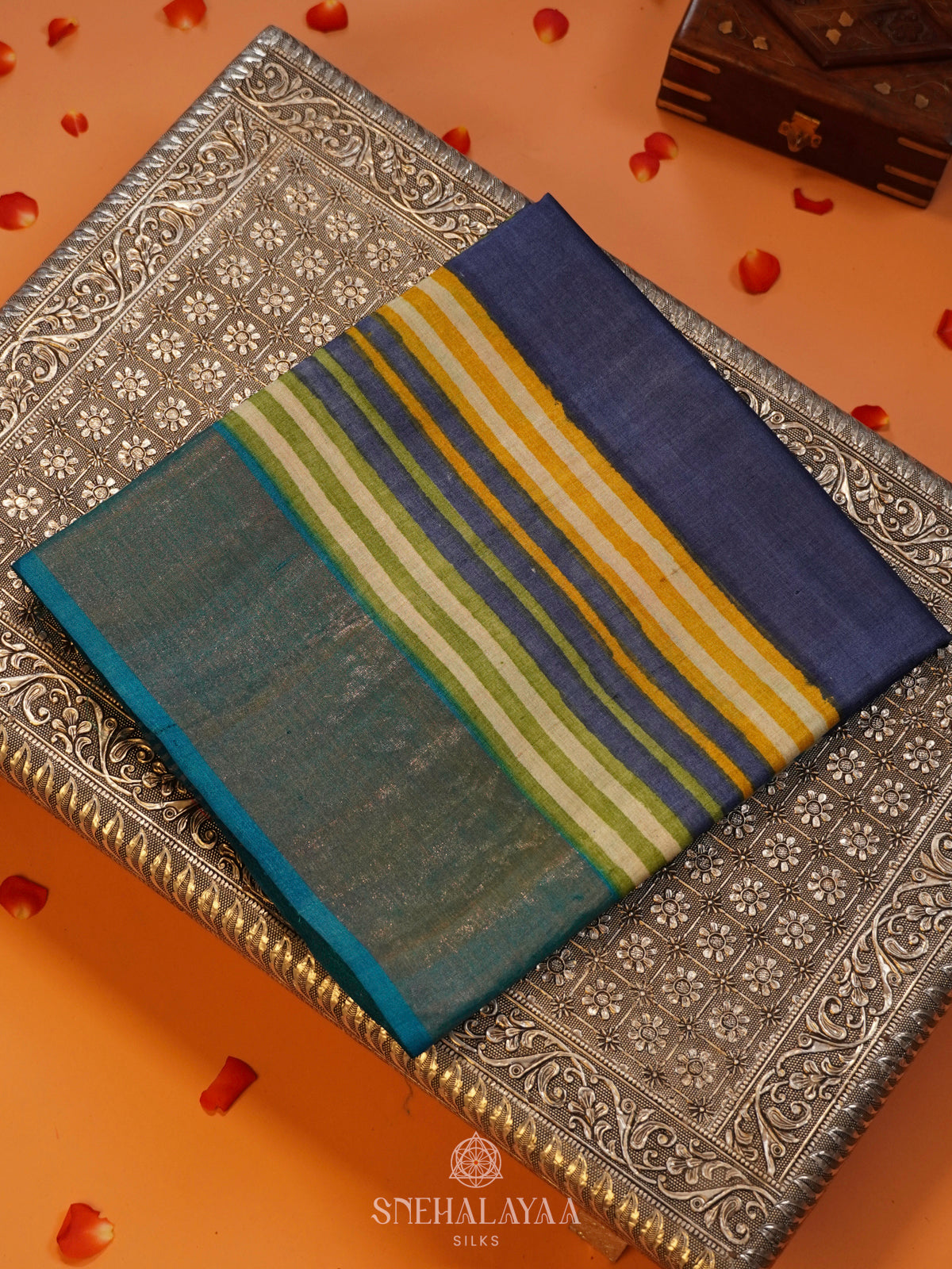 Navy Blue Tussar Saree