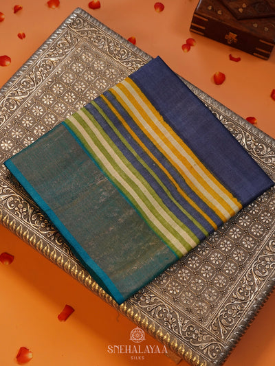 Navy Blue Tussar Saree