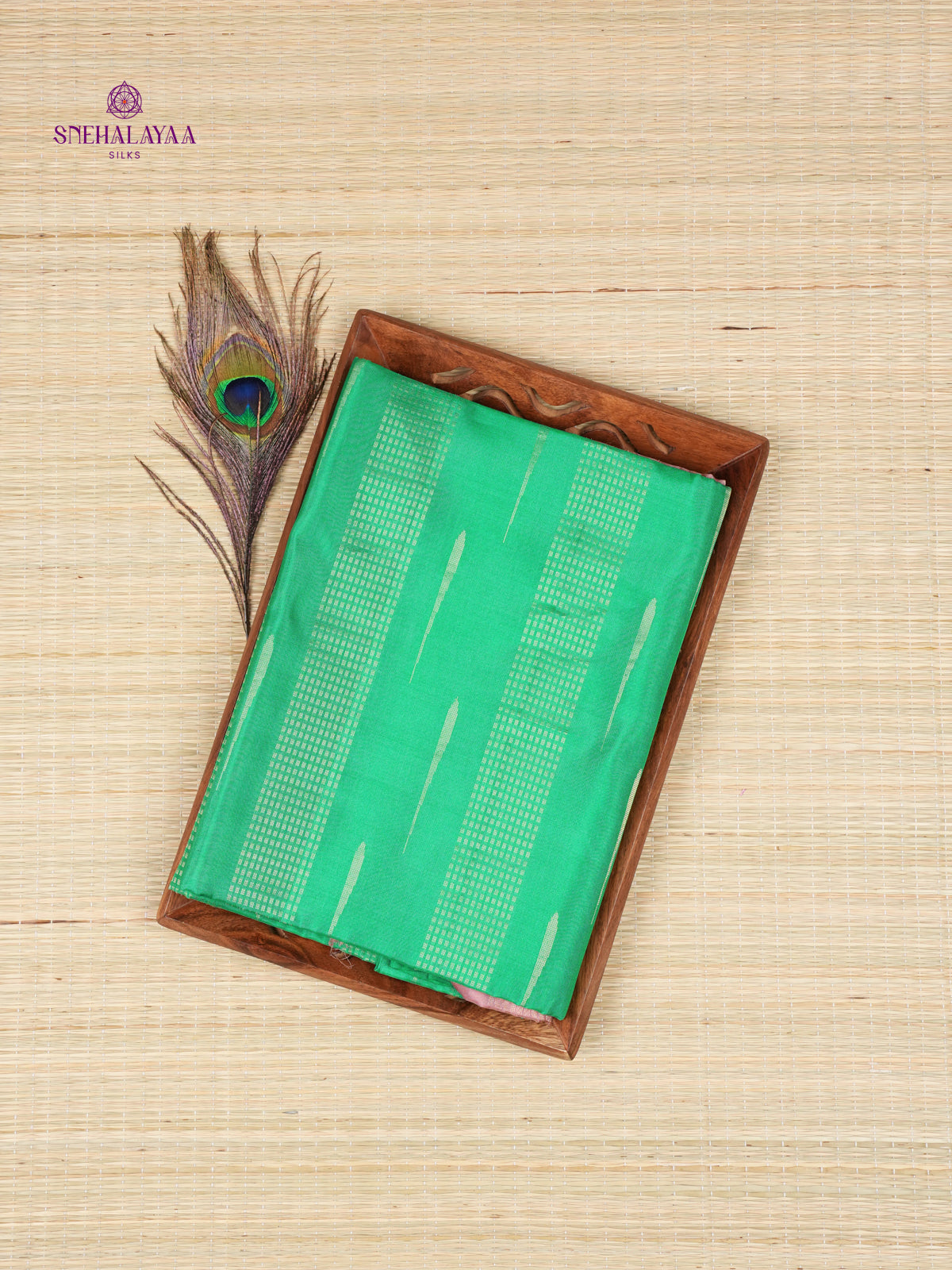 Parrot Green Borderless Kanjivaram Soft Silk Saree