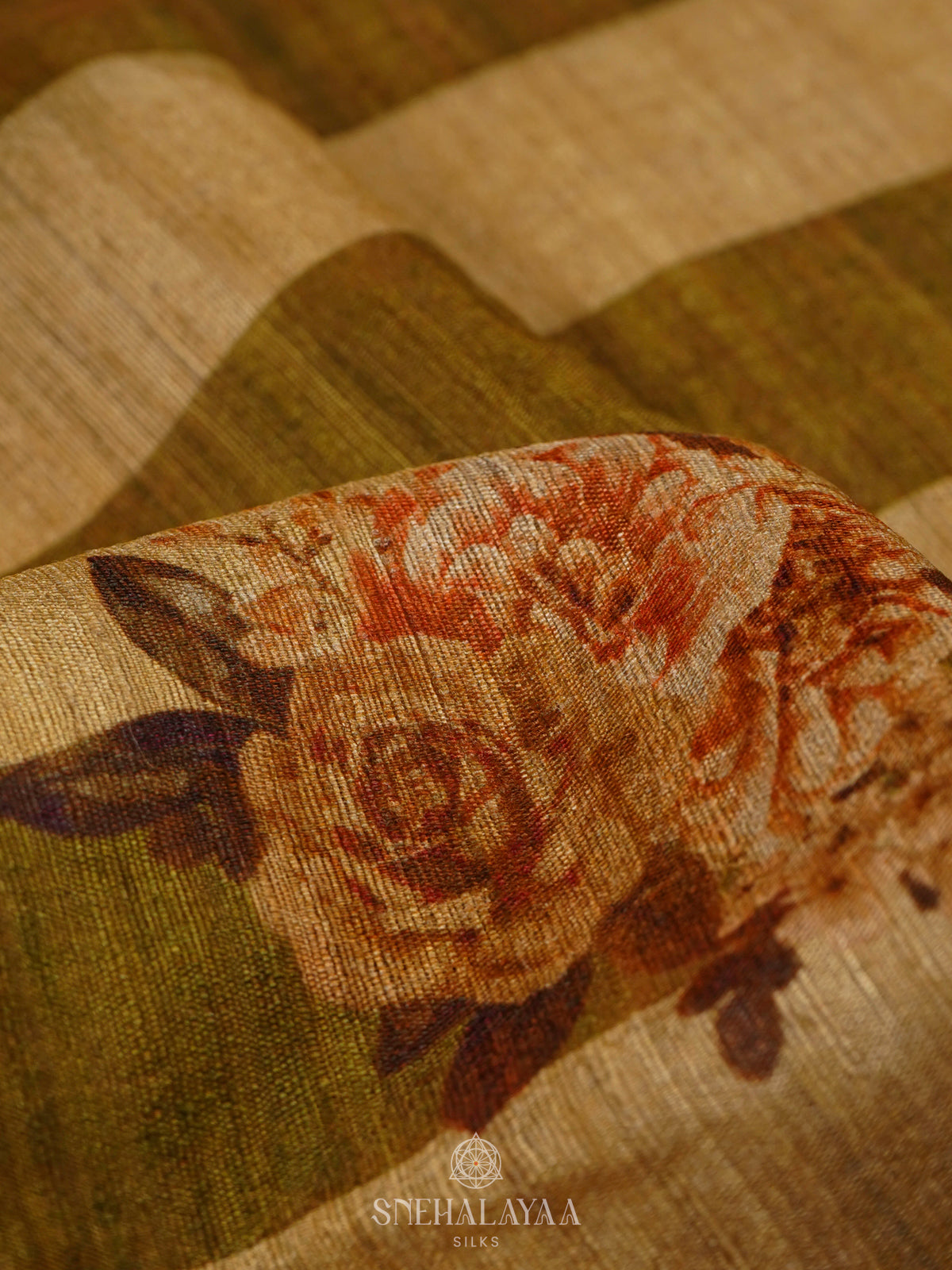 Beige Munga Tussar Saree with Green Border