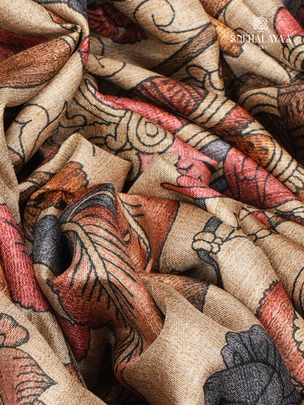 Beige With Grey Border Kalamkari Tussar Saree
