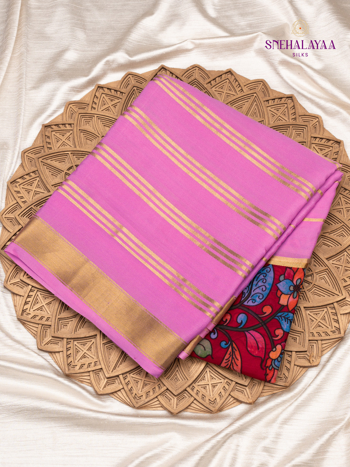 Maroon Printed Mysore Silk Saree